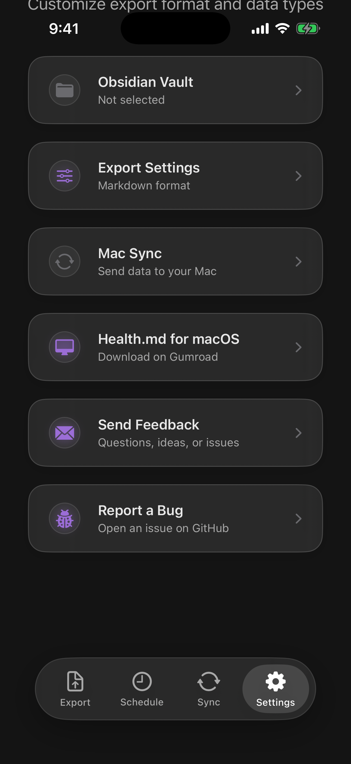 Settings support actions