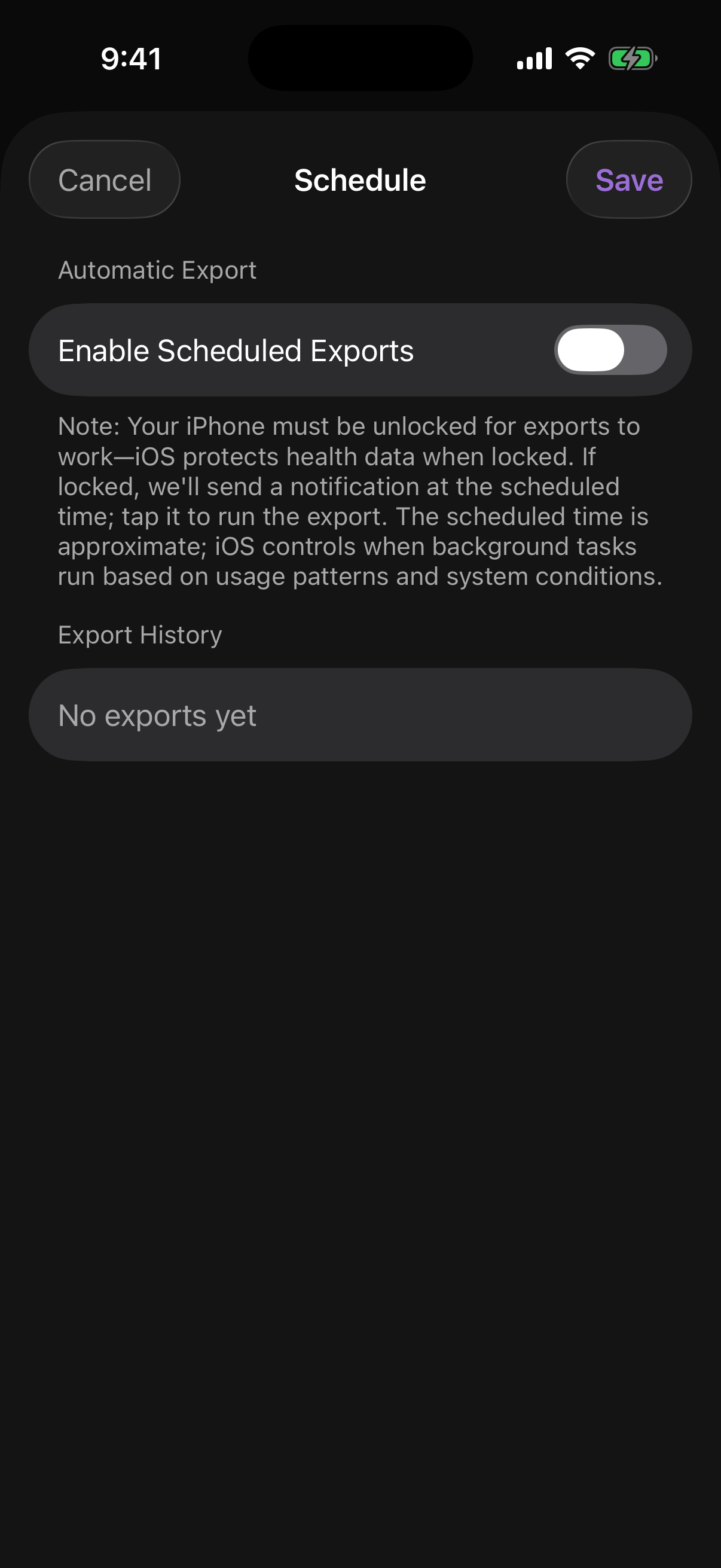 Schedule settings detail