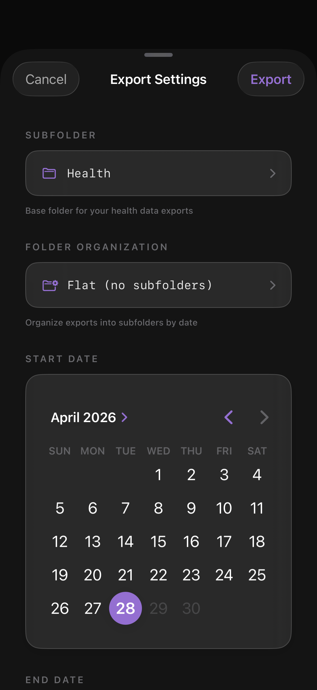 Export modal — full