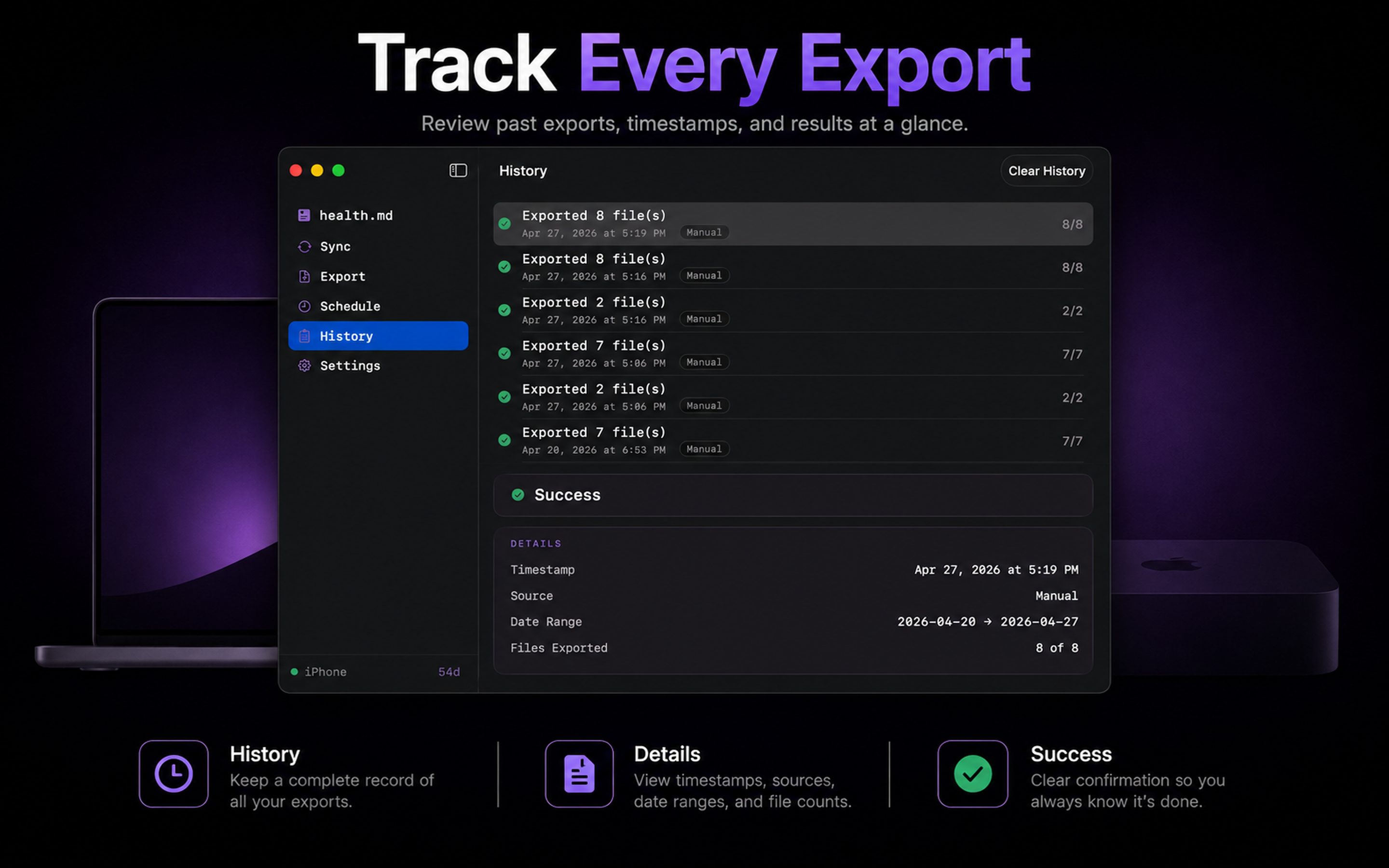 health.md export history on Mac