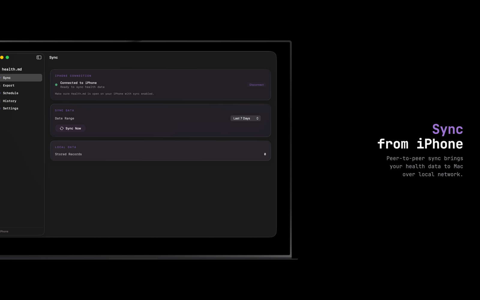 health.md macOS Sync view